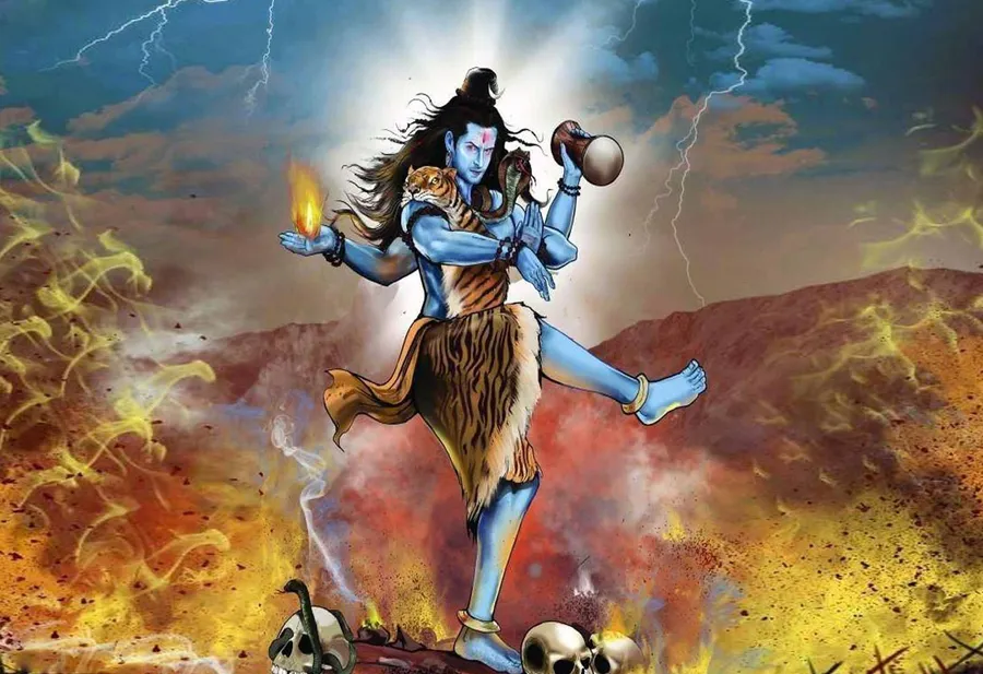 Shiva dancing in a graveyard